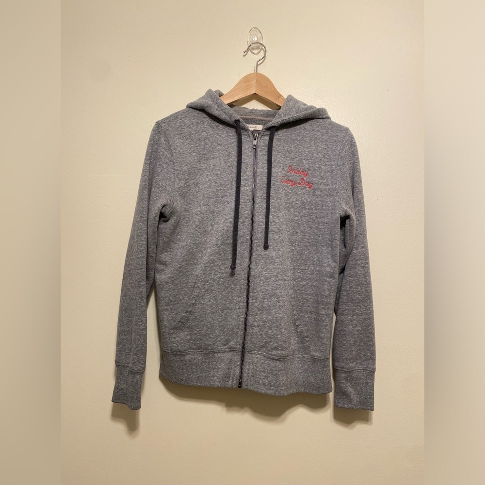 Madewell Grey Zip-Up Hooded Sweater - Casual Comfort. Size S
